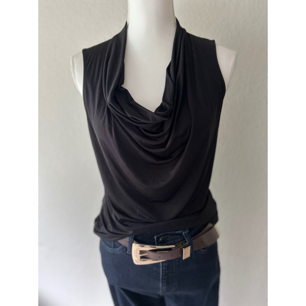 Worthington Y2K Black Cowl Neck Draped Sleeveless Going Out Top